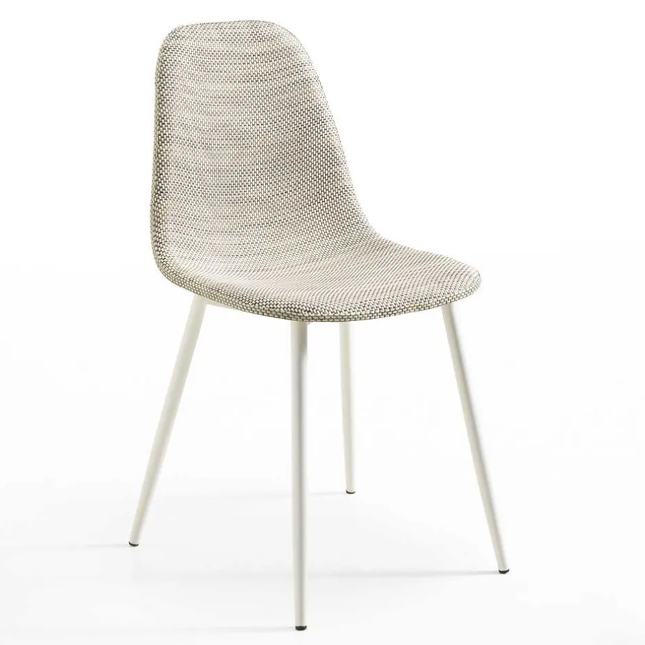 Wohnen Kunstrattan Esszimmerstuhl in Weiß Beige Neptun mit Metall Gestell (4er Set)