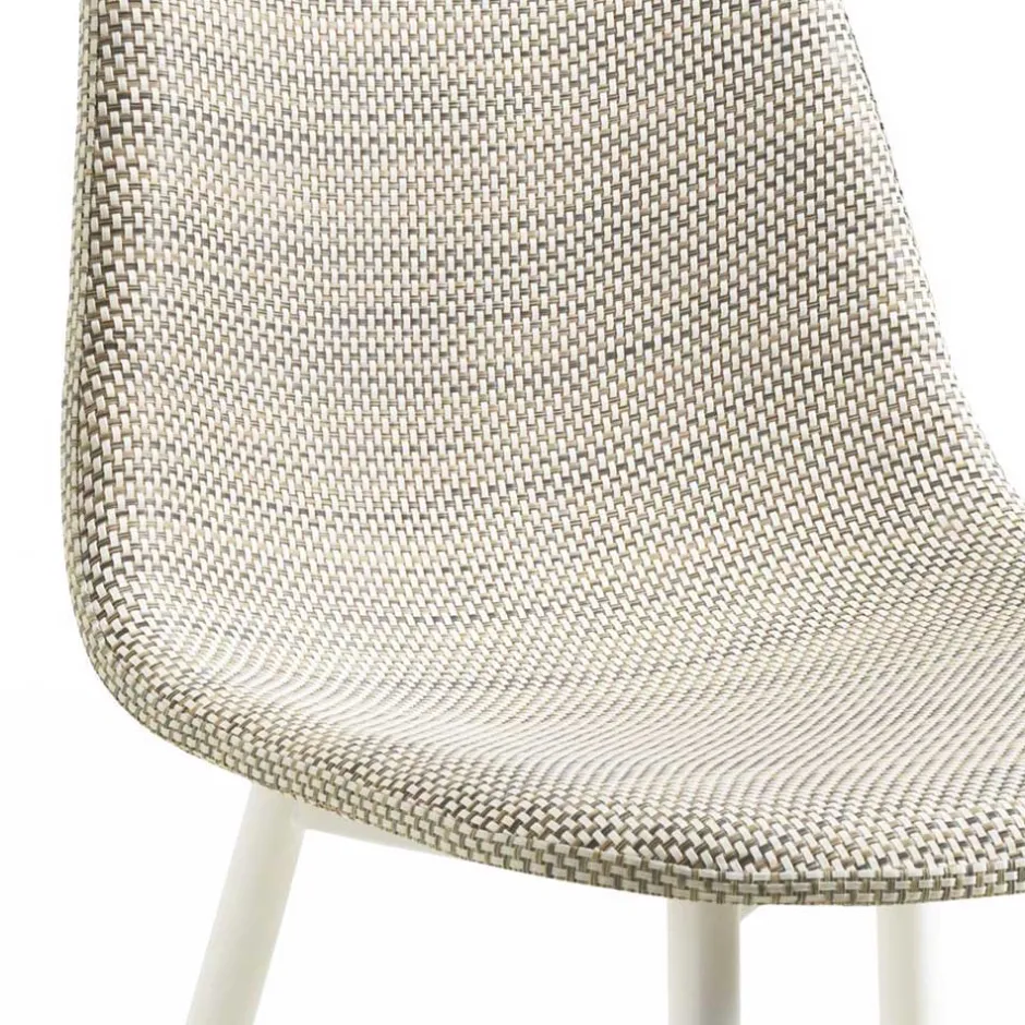 Wohnen Kunstrattan Esszimmerstuhl in Weiß Beige Neptun mit Metall Gestell (4er Set)