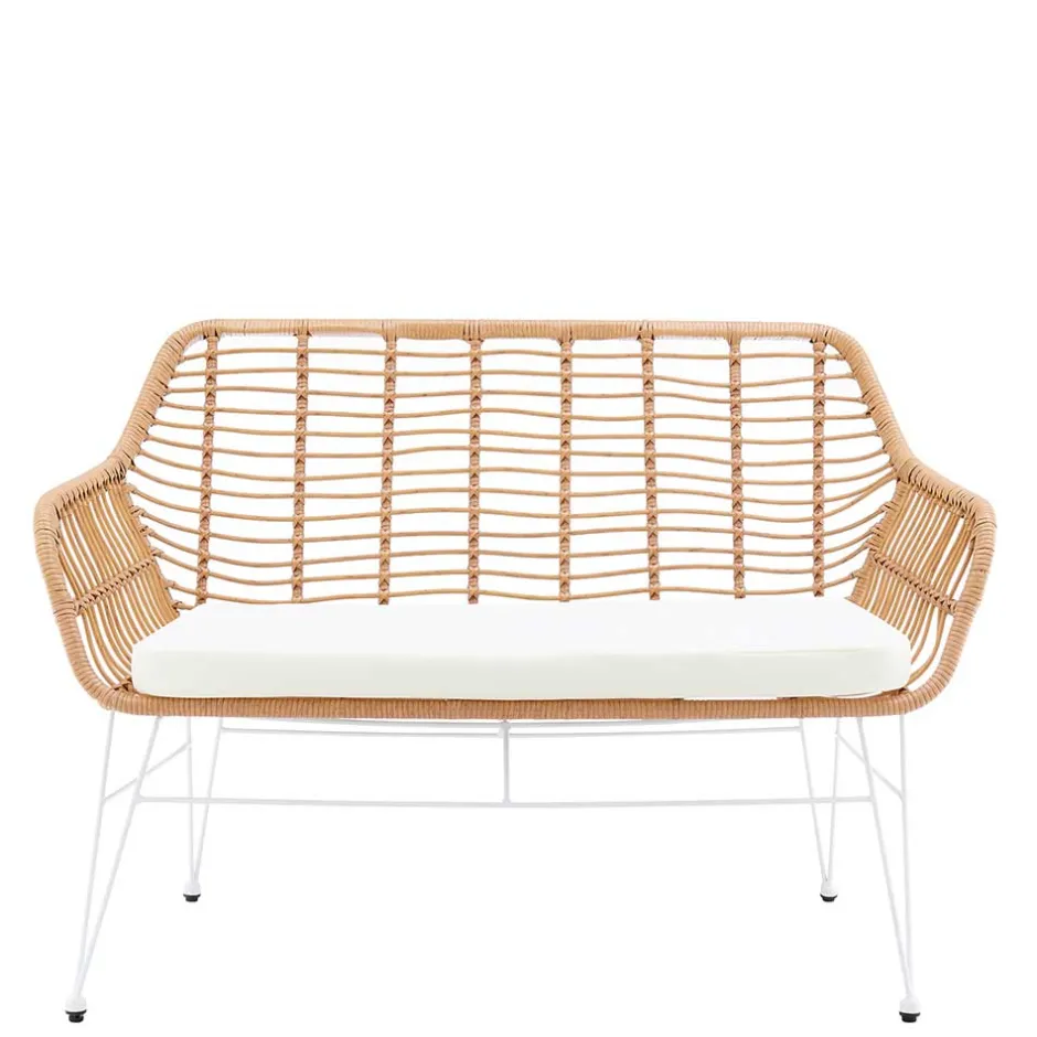 Wohnen Kunstrattan Geflecht Bank in Natur & Weiß - Kerym