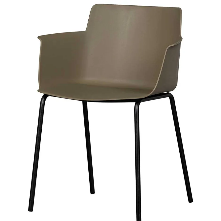 Wohnen Kunststoff Armlehnenstühle in Graubraun - Cayro (4er Set)