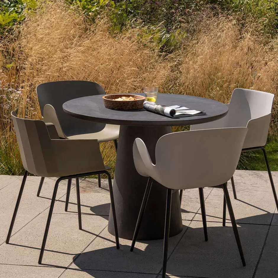 Wohnen Kunststoff Armlehnenstühle in Graubraun - Cayro (4er Set)