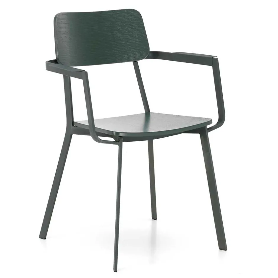 Wohnen Lackierter Armlehnstuhl in Grün - Nevers (4er Set)