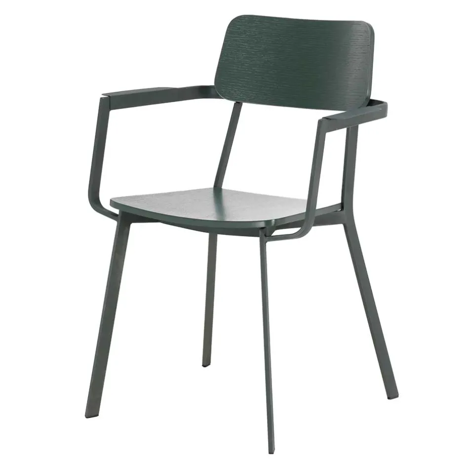 Wohnen Lackierter Armlehnstuhl in Grün - Nevers (4er Set)