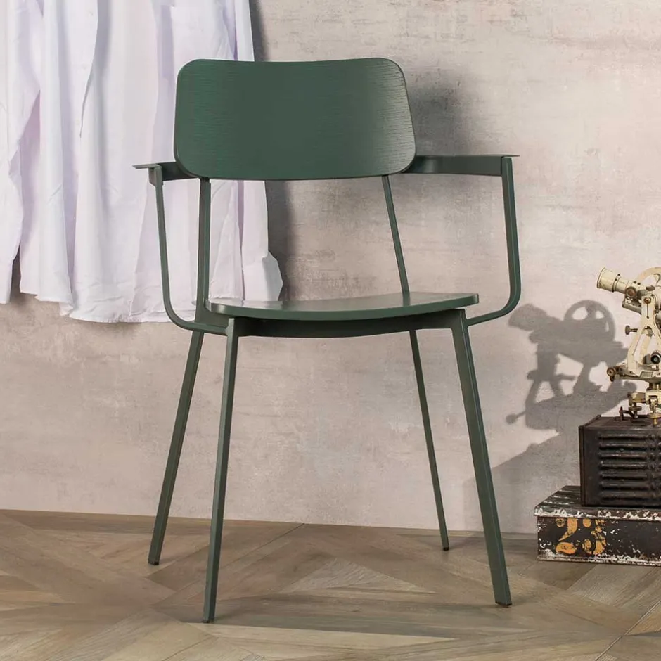 Wohnen Lackierter Armlehnstuhl in Grün - Nevers (4er Set)