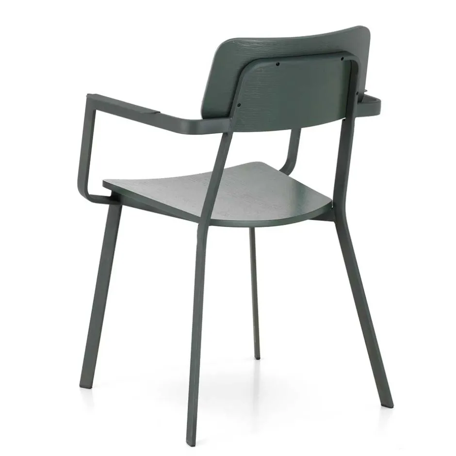 Wohnen Lackierter Armlehnstuhl in Grün - Nevers (4er Set)