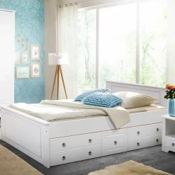 Wohnen Lackiertes Kiefernholz Ehebett in Weiß - Velriva