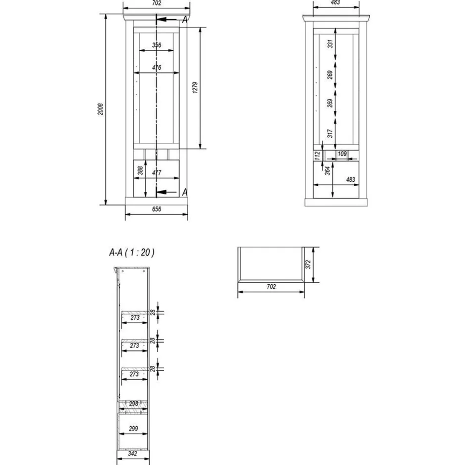 Wohnen Landhaus Anbauwand in Lichtgrau & Eiche - Buleta (vierteilig)