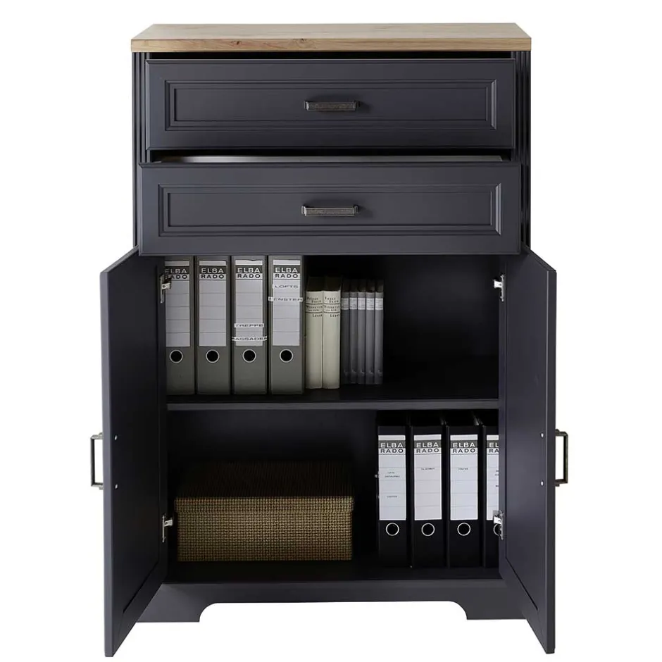Landhaus Büro Aktenschrank in Grau & Eiche NB - Joe^Wohnen Online