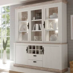 Landhaus Buffet Schrank in Weiß Pinie Nedita 184 cm breit^Wohnen Outlet