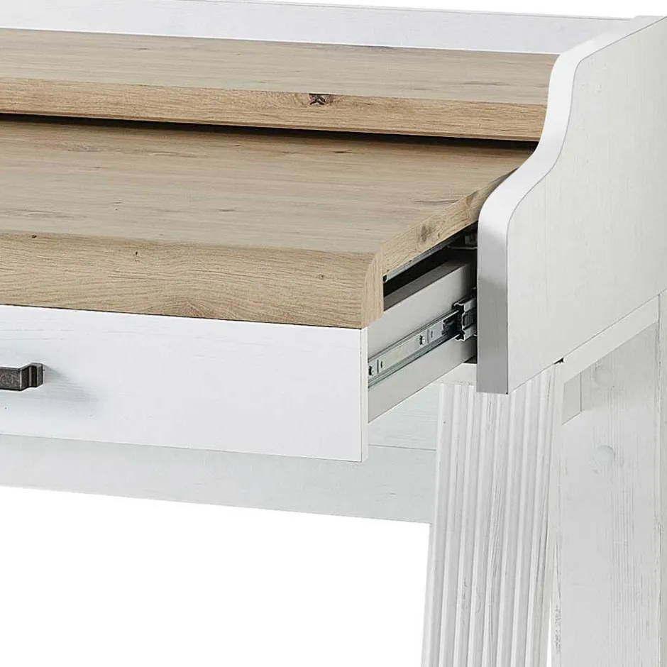 Wohnen Landhaus Computertisch in Weiß & Eiche - Mehady