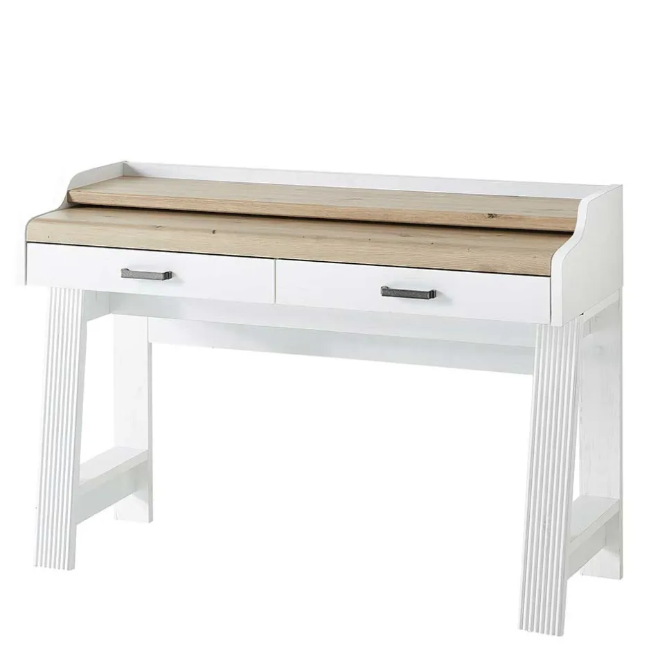 Wohnen Landhaus Computertisch in Weiß & Eiche - Mehady
