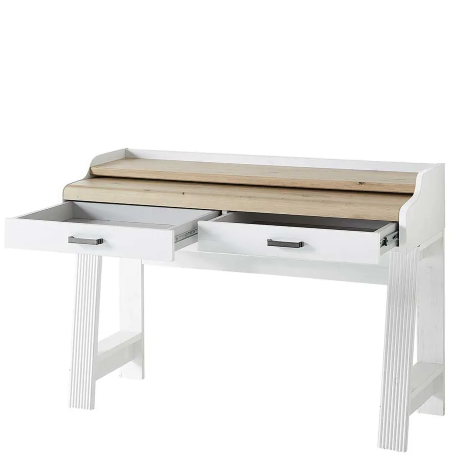 Wohnen Landhaus Computertisch in Weiß & Eiche - Mehady