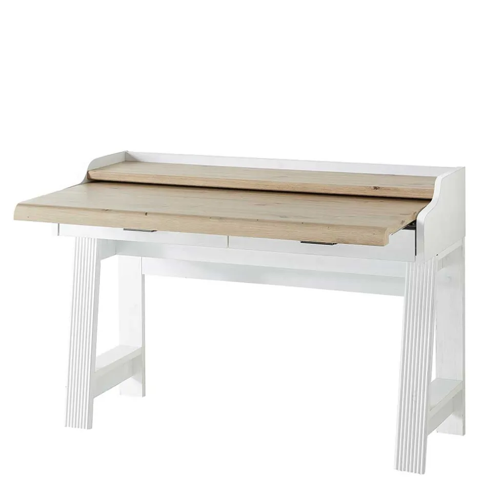 Wohnen Landhaus Computertisch in Weiß & Eiche - Mehady