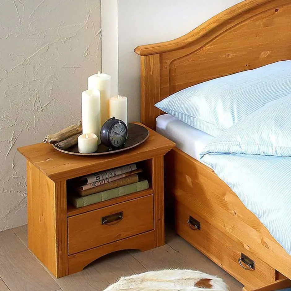 Wohnen Landhaus Doppelbett Set in Kiefer - Vocoja (dreiteilig)