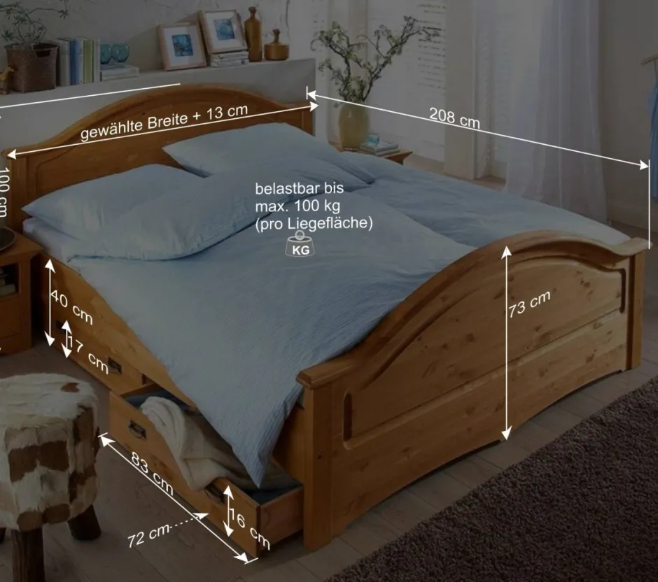 Wohnen Landhaus Doppelbett Set in Kiefer - Vocoja (dreiteilig)