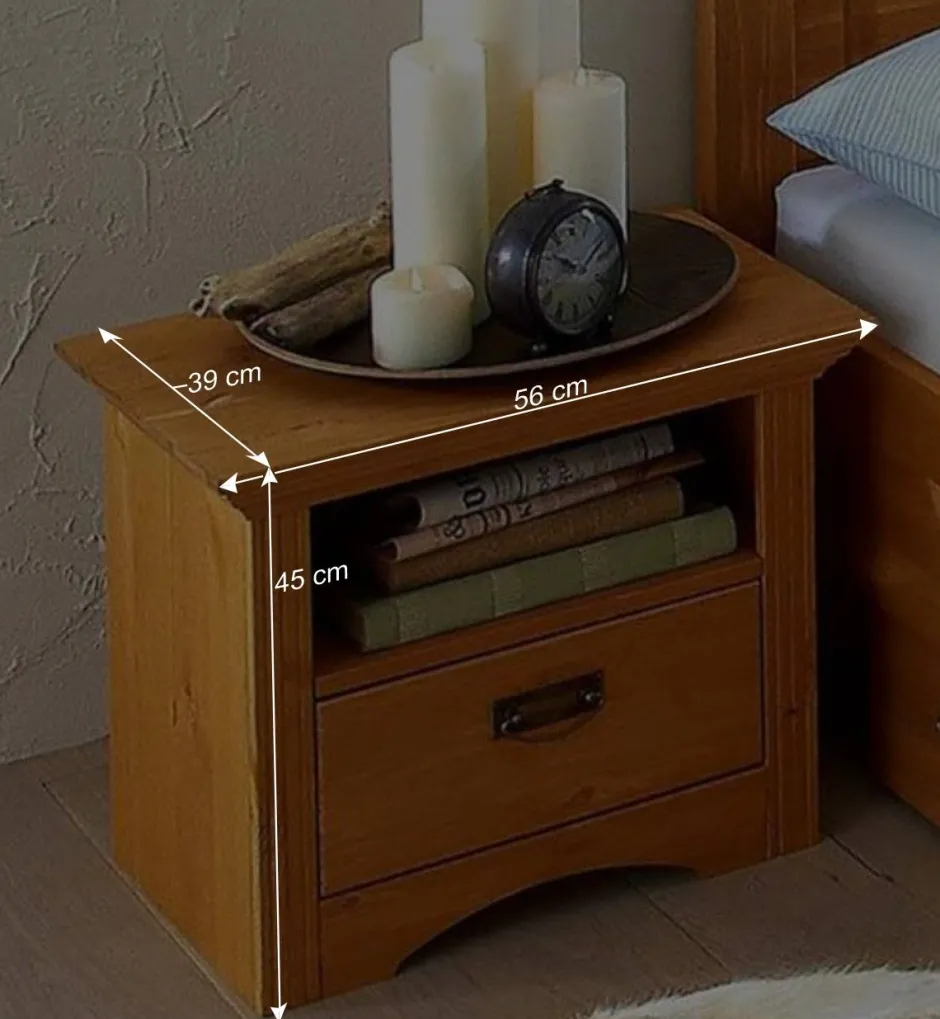 Wohnen Landhaus Doppelbett Set in Kiefer - Vocoja (dreiteilig)