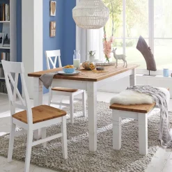 Wohnen Landhaus Essgruppe Sibiuta in Weiß Kiefer massiv (vierteilig)