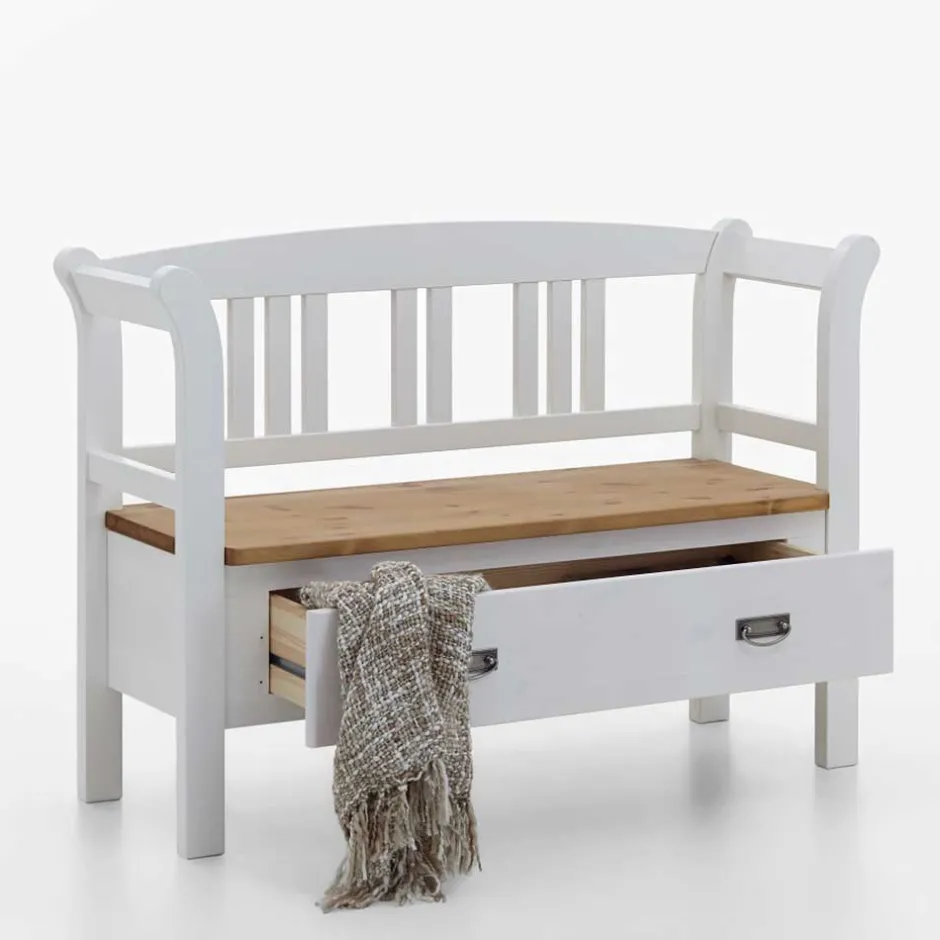 Wohnen Landhaus Flurbank Lugon in Weiß Kieferfarben