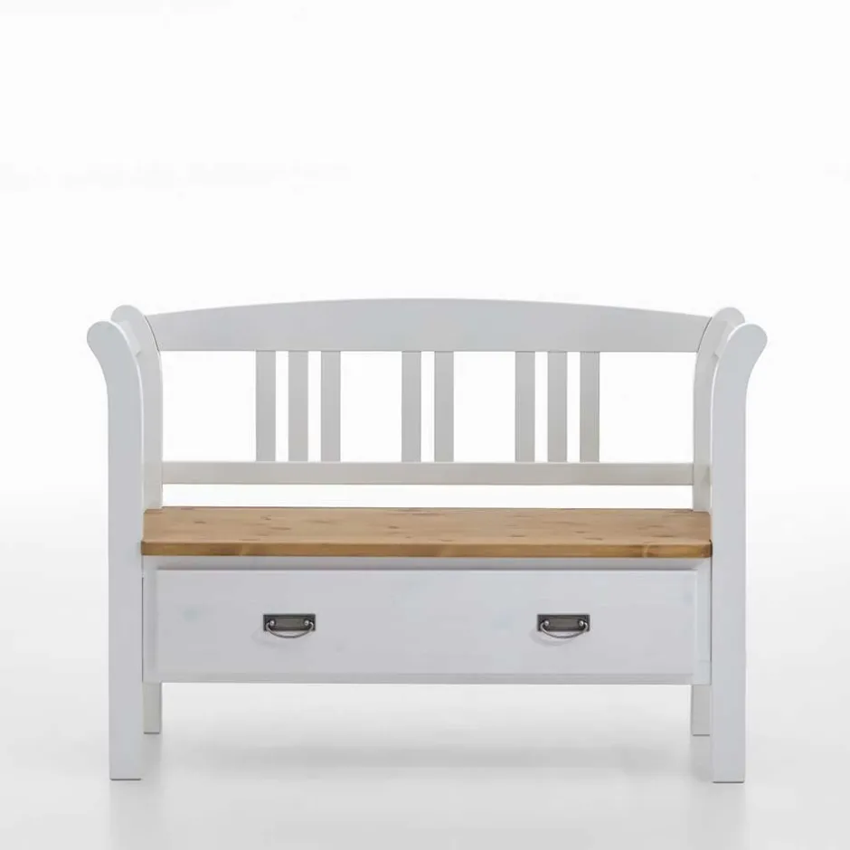 Wohnen Landhaus Flurbank Lugon in Weiß Kieferfarben