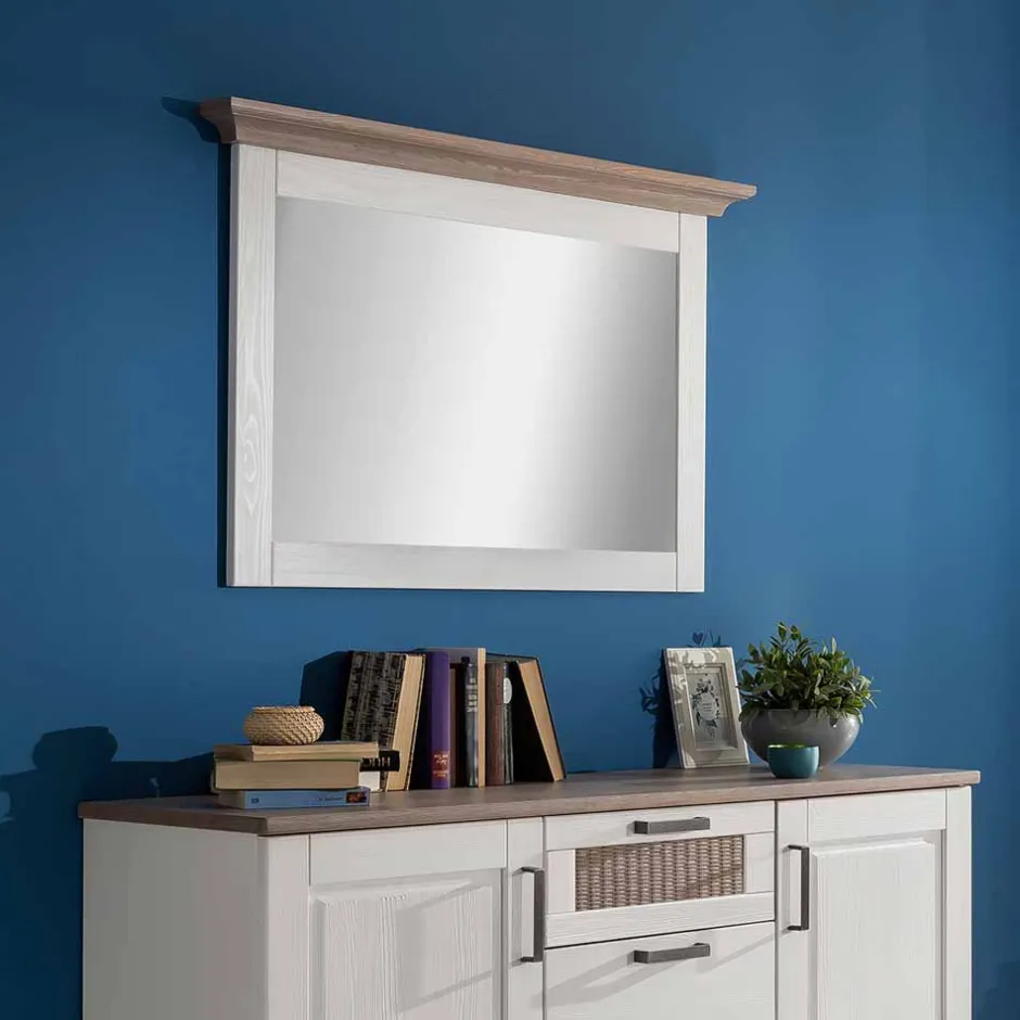 Wohnen Landhaus Flurspiegel Izarella in Weiß und Taupe