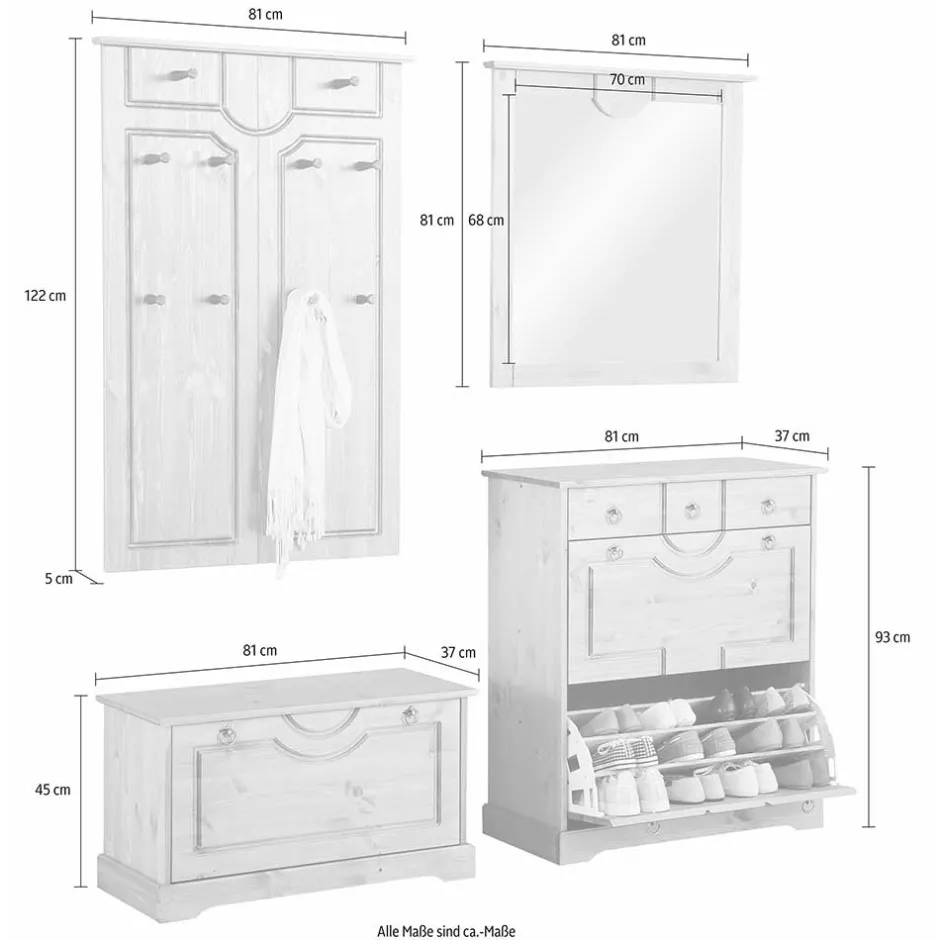 Landhaus Garderobenmöbel Kombination - Edranov (vierteilig)^Wohnen Clearance