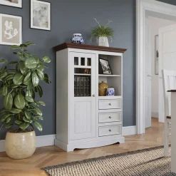 Wohnen Landhaus Highboard in Weiß und Nussbaum Braun - Manipur