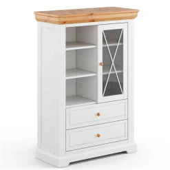 Landhaus Highboard in Weiß & Kiefer Natur - Saluts^Wohnen Discount