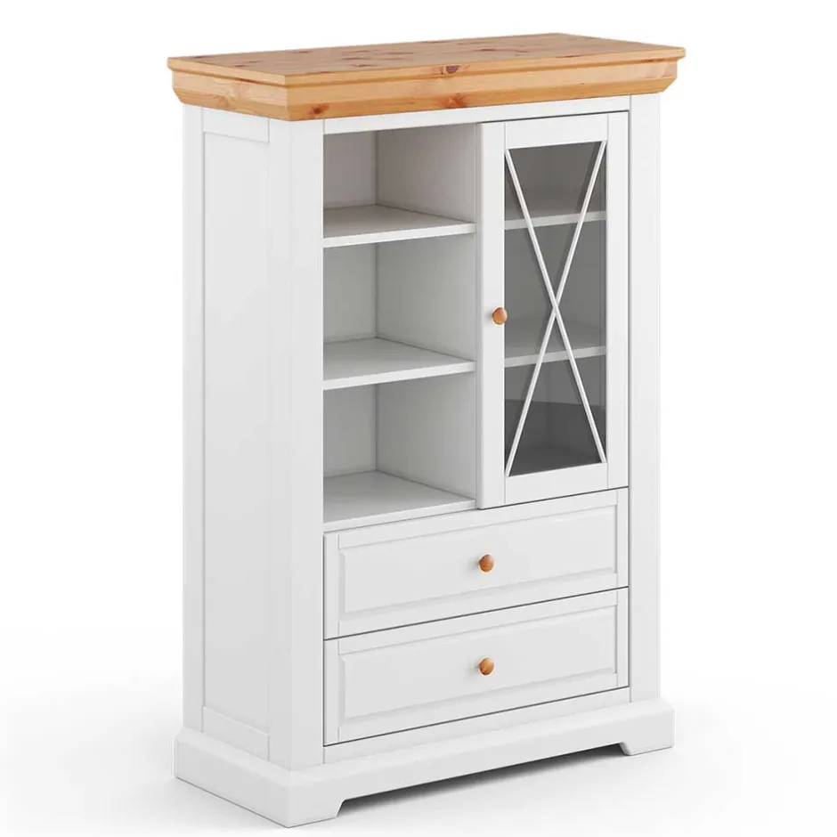 Landhaus Highboard in Weiß & Kiefer Natur - Saluts^Wohnen Discount