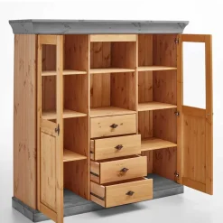 Landhaus Highboard mit Glas aus Kiefer - Eshelas^Wohnen New