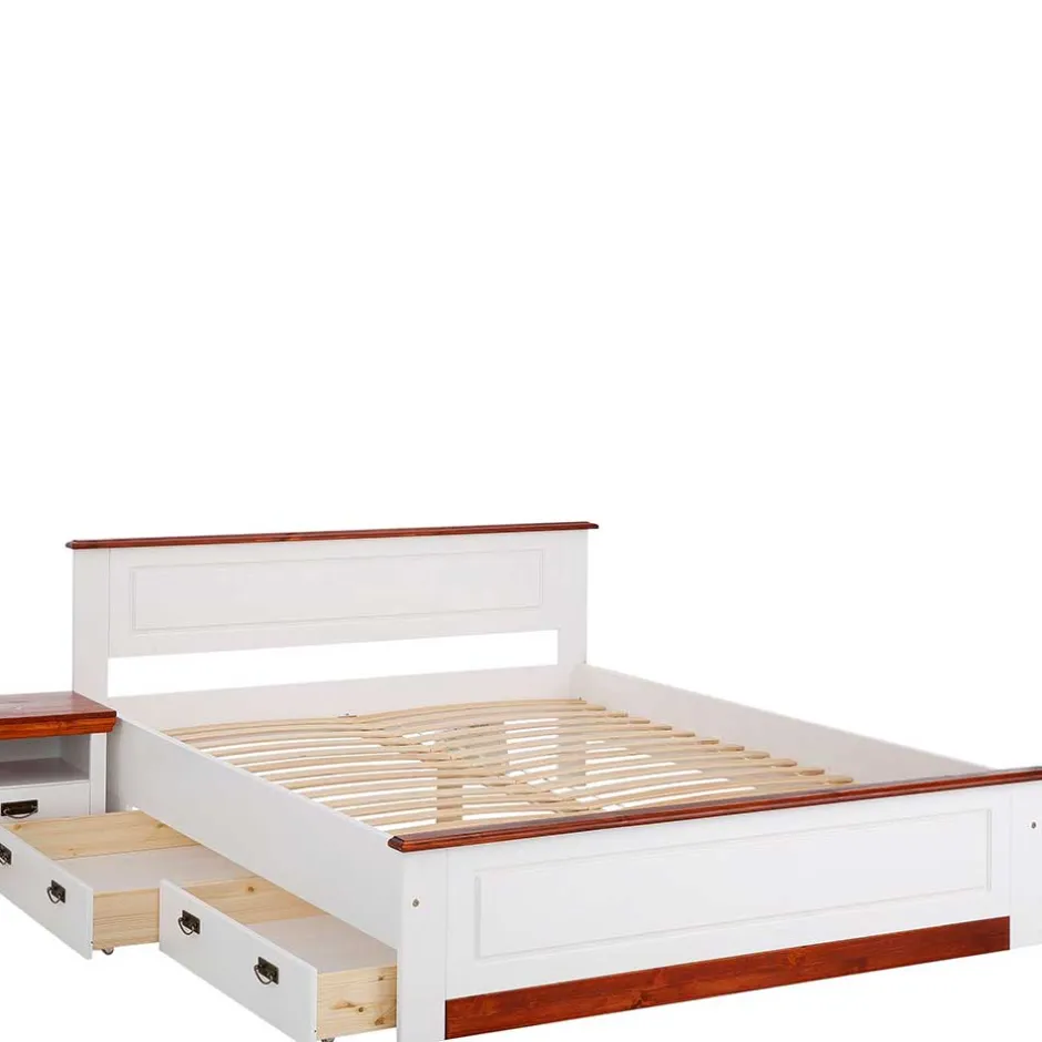 Wohnen Landhaus Holzbett in Weiß & Kirschbaum - Vendirai