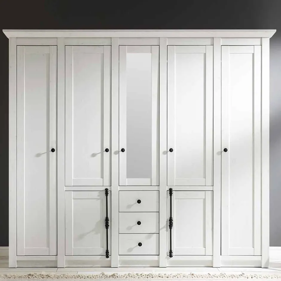 Wohnen Landhaus Kleiderschrank Chelles in Weiß mit Spiegel