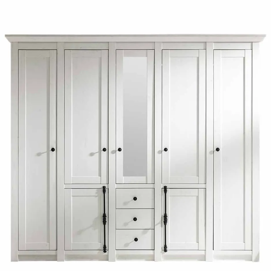 Wohnen Landhaus Kleiderschrank Chelles in Weiß mit Spiegel