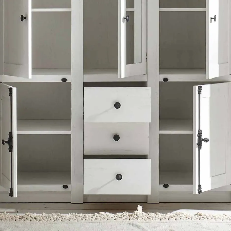 Wohnen Landhaus Kleiderschrank Chelles in Weiß mit Spiegel