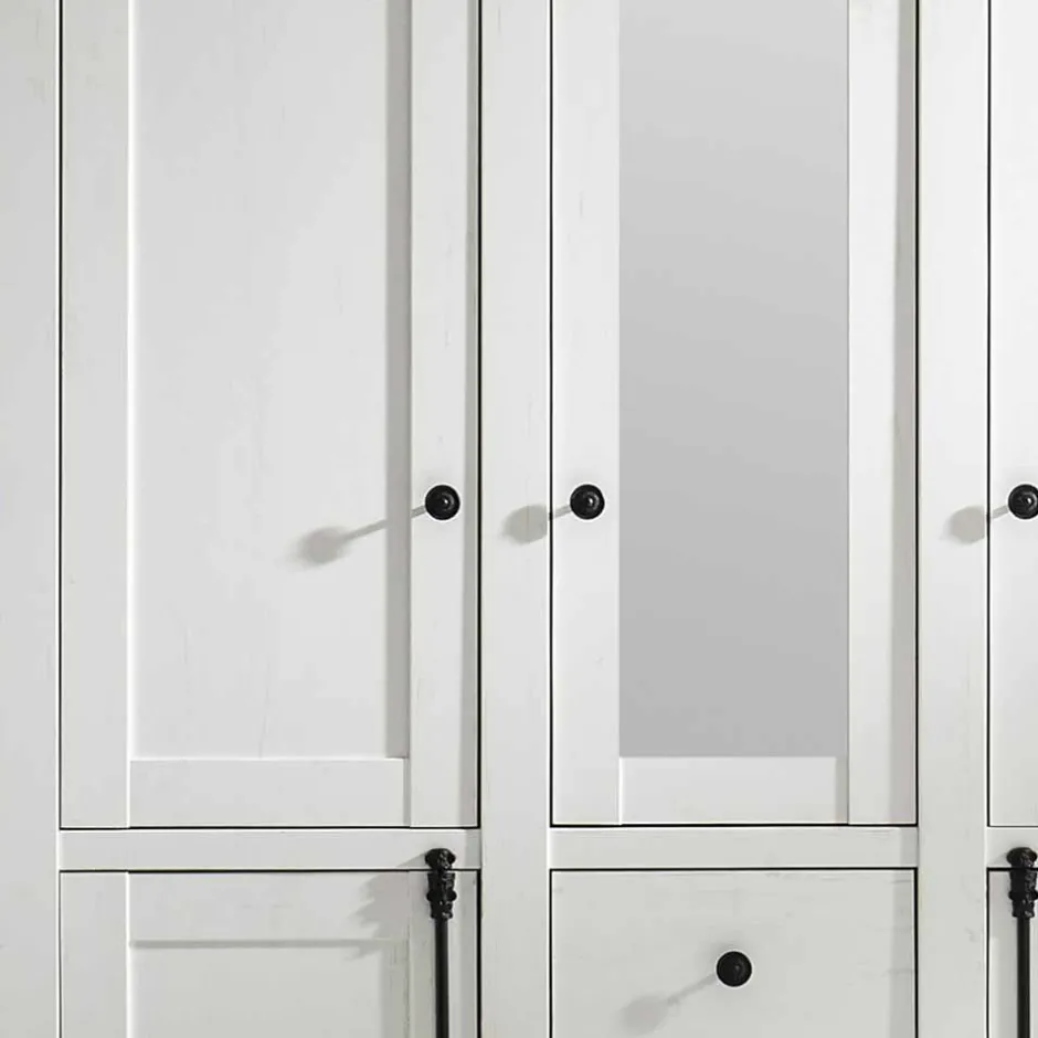 Wohnen Landhaus Kleiderschrank Chelles in Weiß mit Spiegel