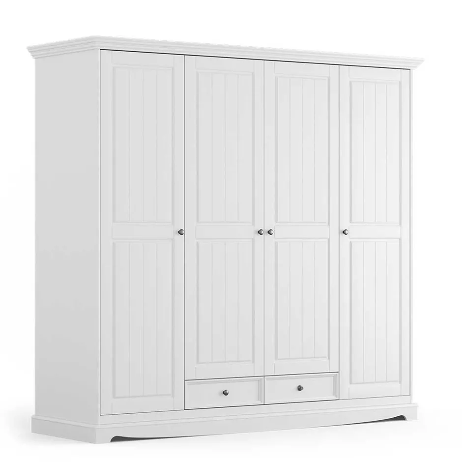 Wohnen Landhaus Kleiderschrank in Weiß lackiert - Indico