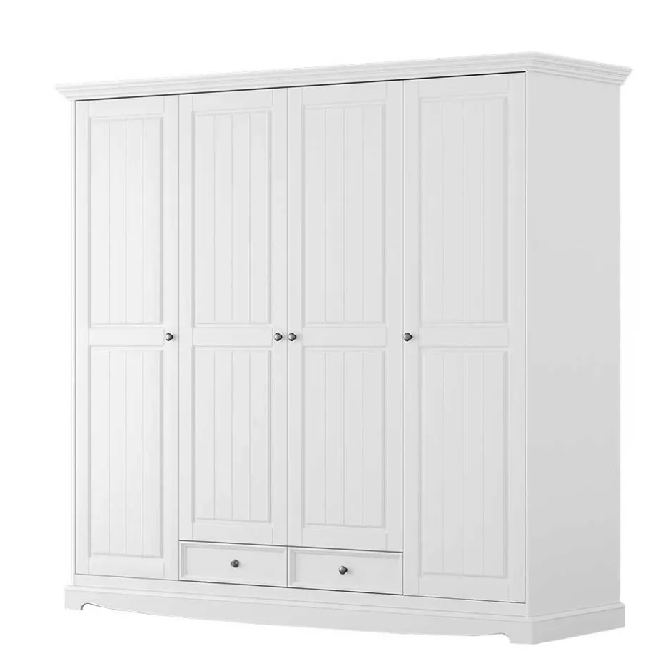Wohnen Landhaus Kleiderschrank in Weiß lackiert - Indico