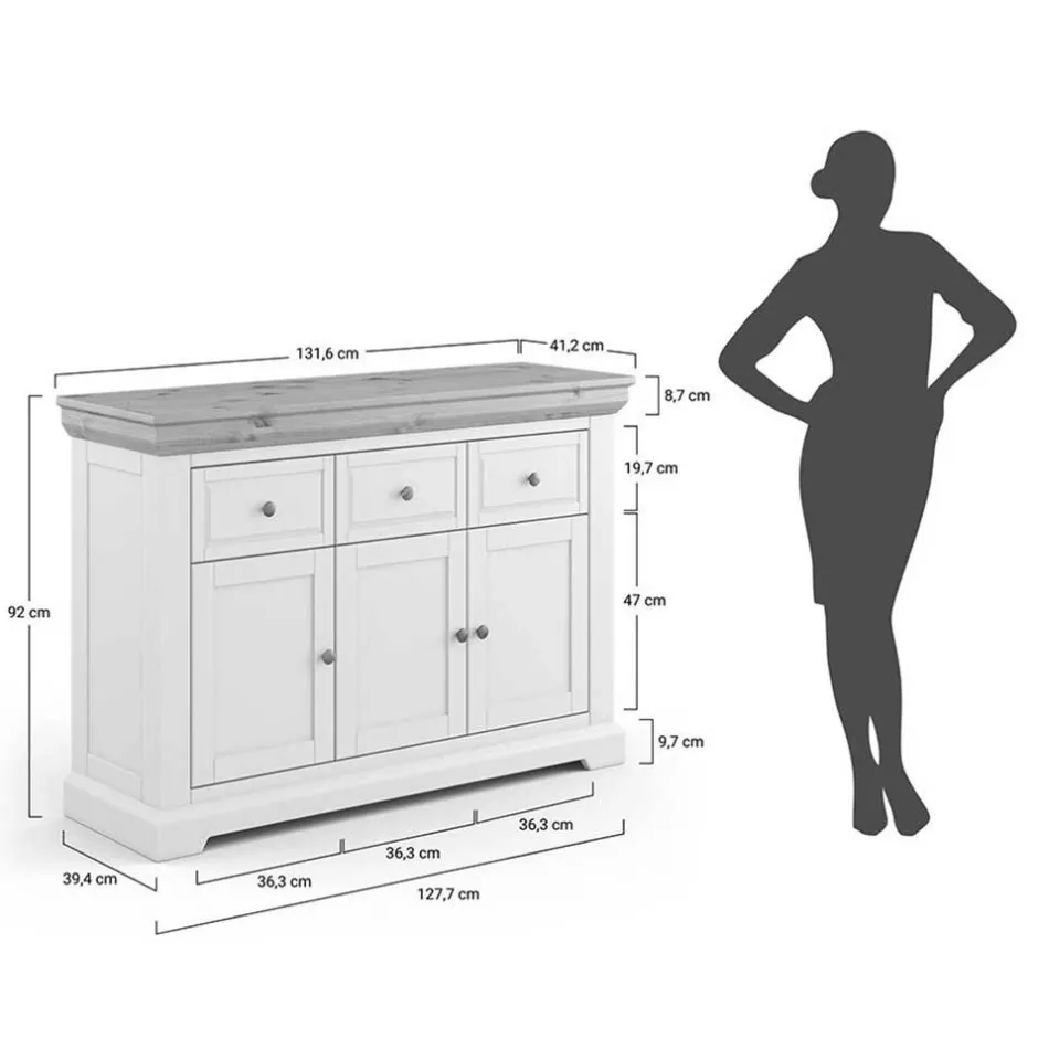 Wohnen Landhaus Kombikommode aus Kiefernholz - Zalya