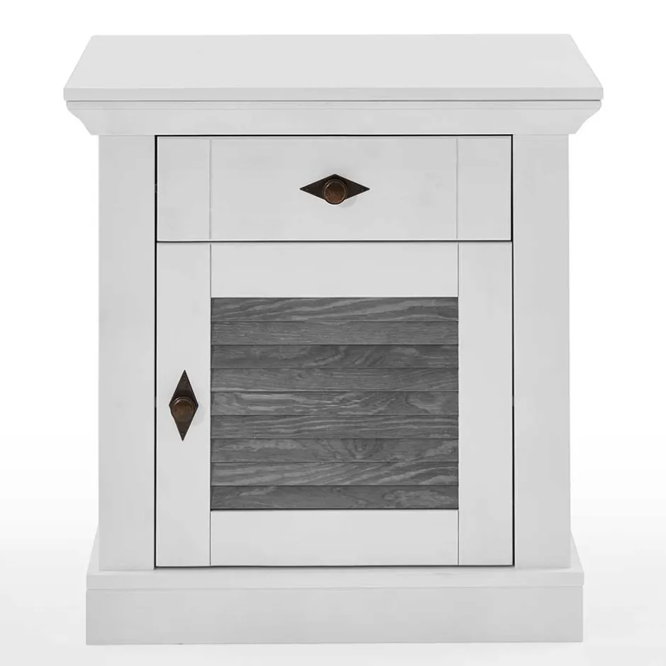 Wohnen Landhaus Nachtkommode in Weiß & Grau - Urezzas