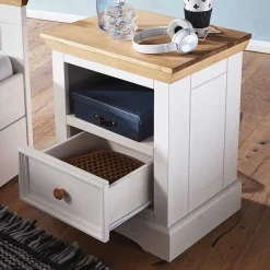 Landhaus Nachtschrank in Weiß & Eichefarben - Envicron^Wohnen Best