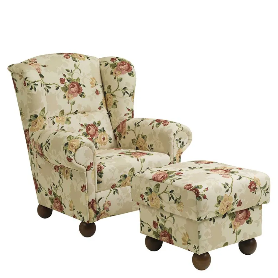 Landhaus Ohrenbackensessel mit Blumen Muster - Zavatraos^Wohnen Clearance