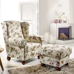 Landhaus Ohrensessel mit Blumen Stoff - Diazaja^Wohnen New