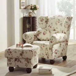 Landhaus Ohrensessel mit Blumen Stoff - Diazaja^Wohnen New