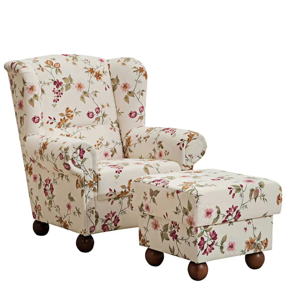 Landhaus Ohrensessel mit Blumen Stoff - Diazaja^Wohnen New