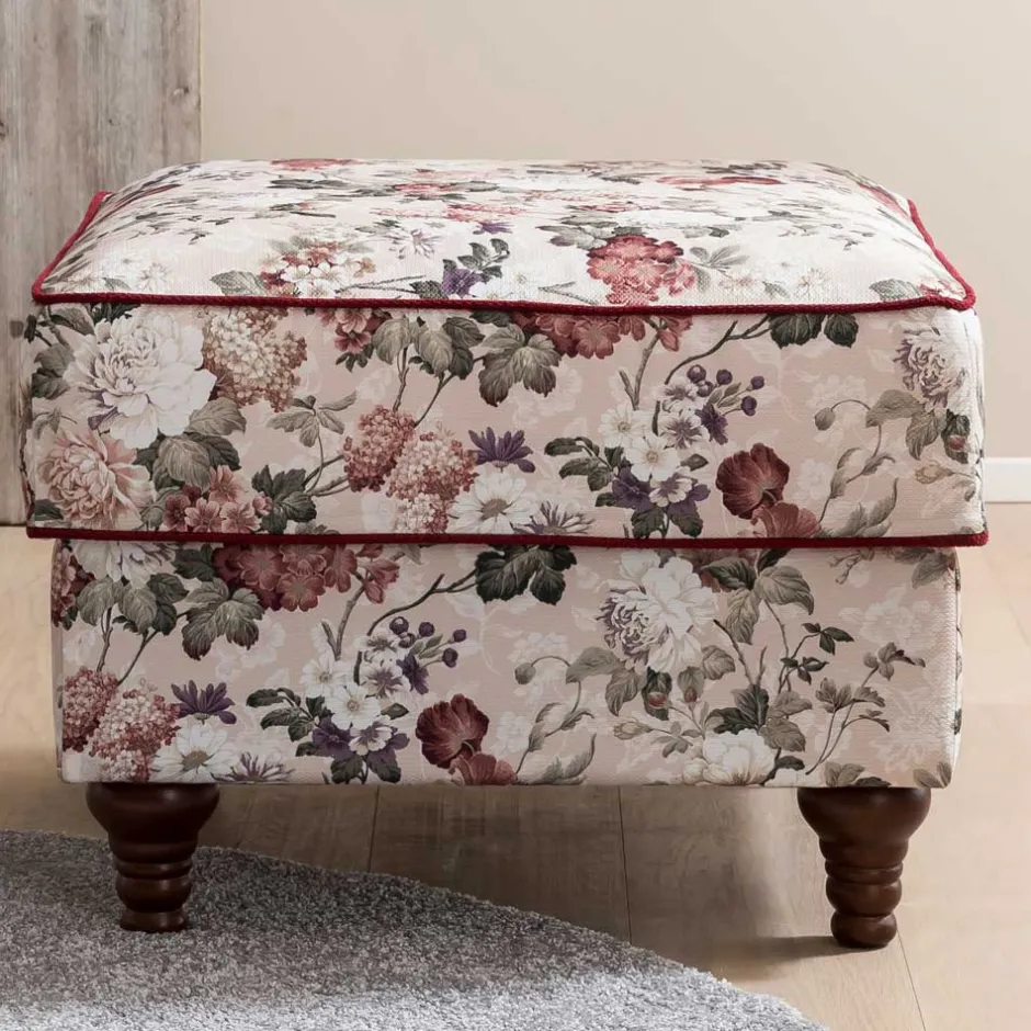 Wohnen Landhaus Polsterhocker mit Vintage Blumen Muster - Baonga