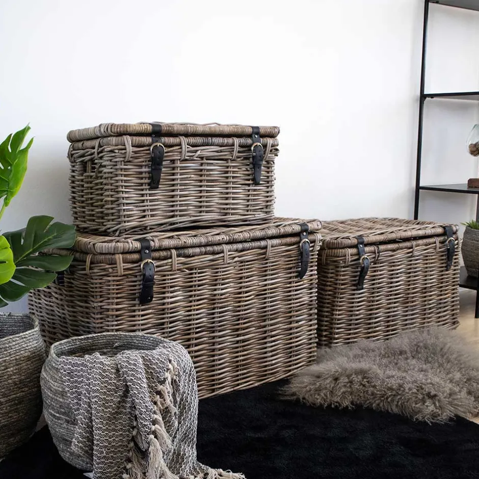 Wohnen Landhaus Rattan Truhen Set - Speccia (dreiteilig)
