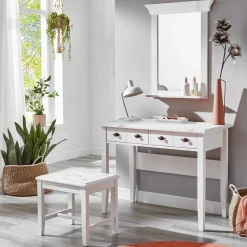 Wohnen Landhaus Schminktisch Set in Weiß - Satumare (dreiteilig)