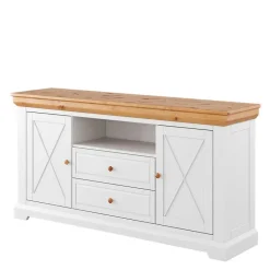 Wohnen Landhaus Sideboard in Weiß & Natur Kiefer - Saluts