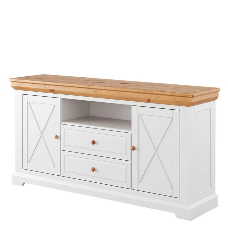 Wohnen Landhaus Sideboard in Weiß & Natur Kiefer - Saluts