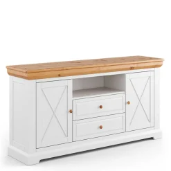 Wohnen Landhaus Sideboard in Weiß & Natur Kiefer - Saluts