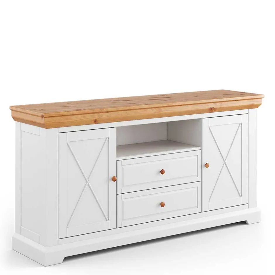 Wohnen Landhaus Sideboard in Weiß & Natur Kiefer - Saluts